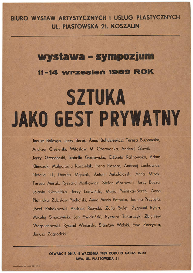 Plakat do wystawy - sympozjum &bdquo;Sztuka jako gest prywatny&rdquo;