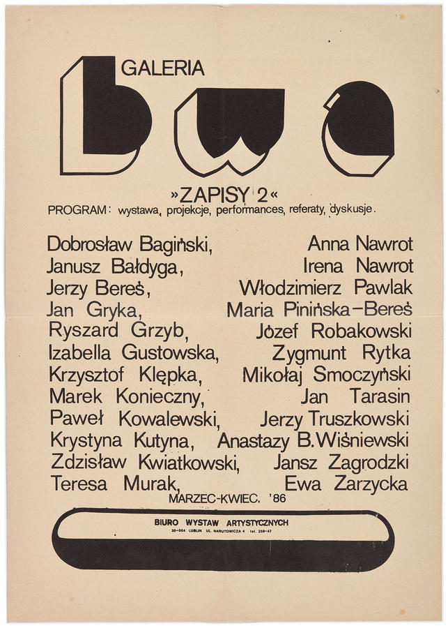 Plakat informujący o wydarzeniu artystycznym &bdquo;Zapisy 2&rdquo;