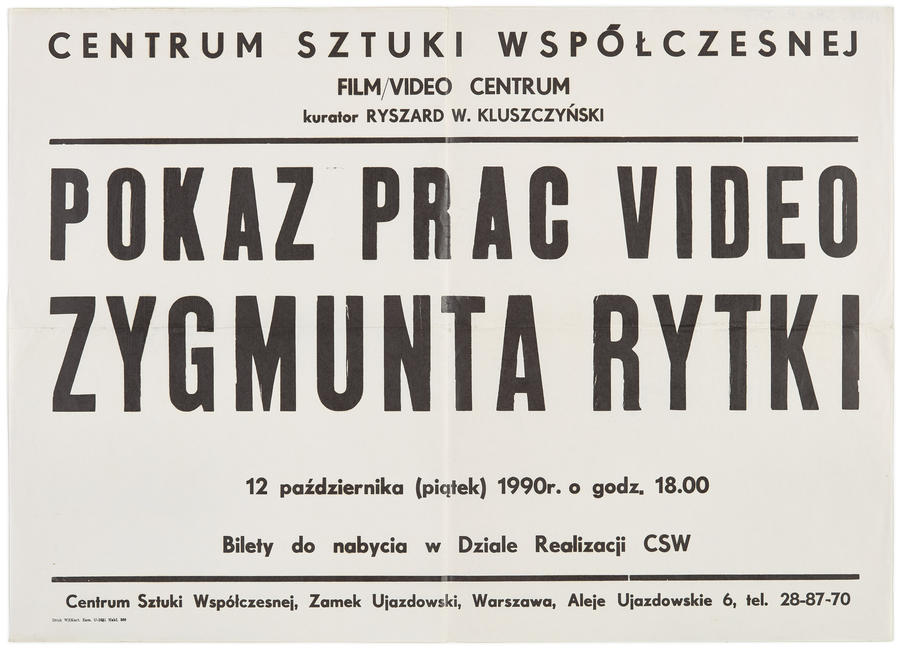 Plakat informujący o pokazie prac video Zygmunta Rytki