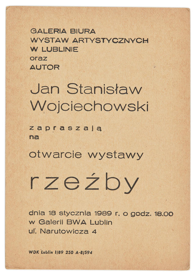 Zaproszenie na otwarcie do wystawy rzeźby Jana Stanisława Wojciechowskiego