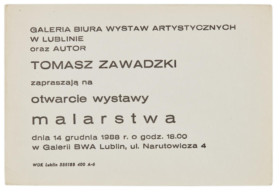 Zaproszenie na otwarcie  wystawy malarstwa Tomasza Zawadzkiego 