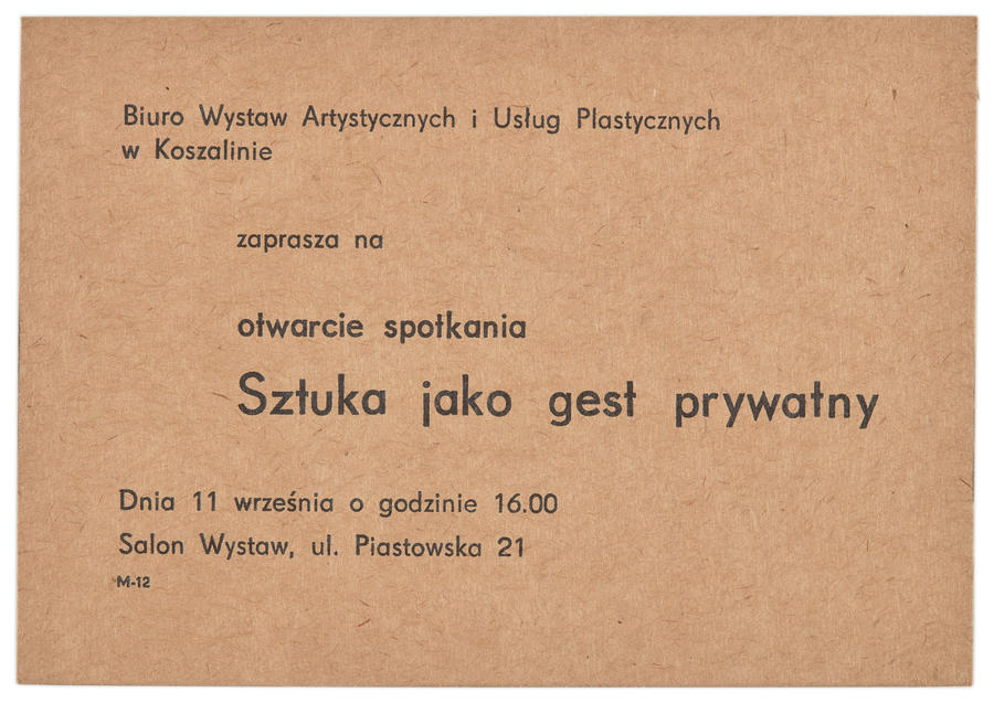 Zaproszenie na otwarcie spotkania &bdquo;Sztuka jako gest prywatny&rdquo;