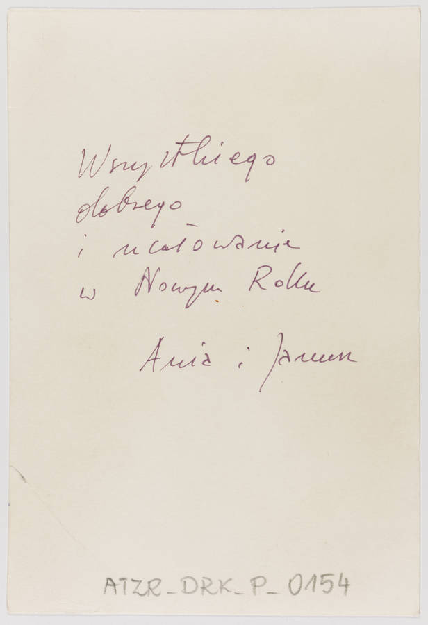 Karta pocztowa autorstwa Anny Beaty Bohdziewicz z życzeniami noworocznymi dla Zygmunta Rytki (rewers)