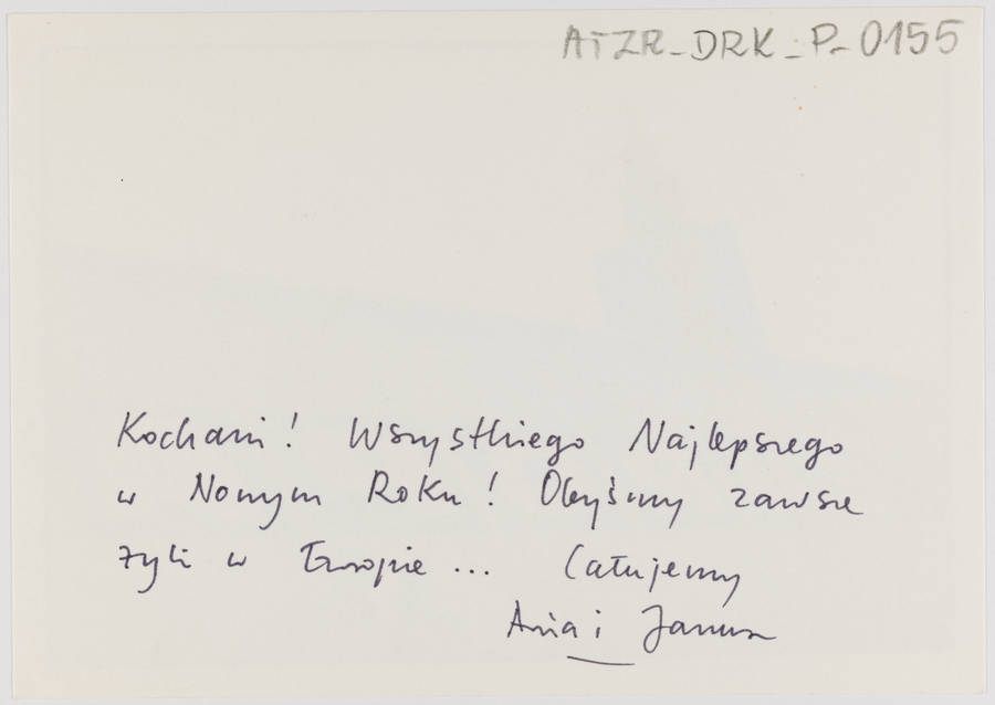 Karta pocztowa autorstwa Anny Beaty Bohdziewicz z życzeniami noworocznymi dla Zygmunta Rytki (rewers)