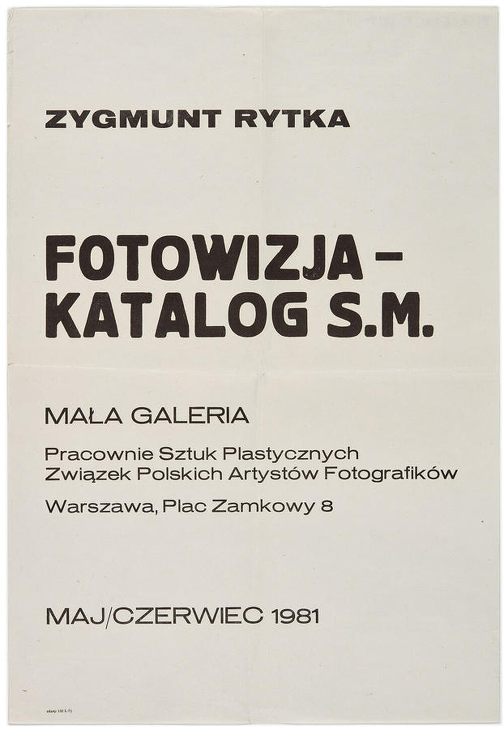 Poster for Zygmunt Rytka's exhibition "Photovision - s.m. Catalogue"