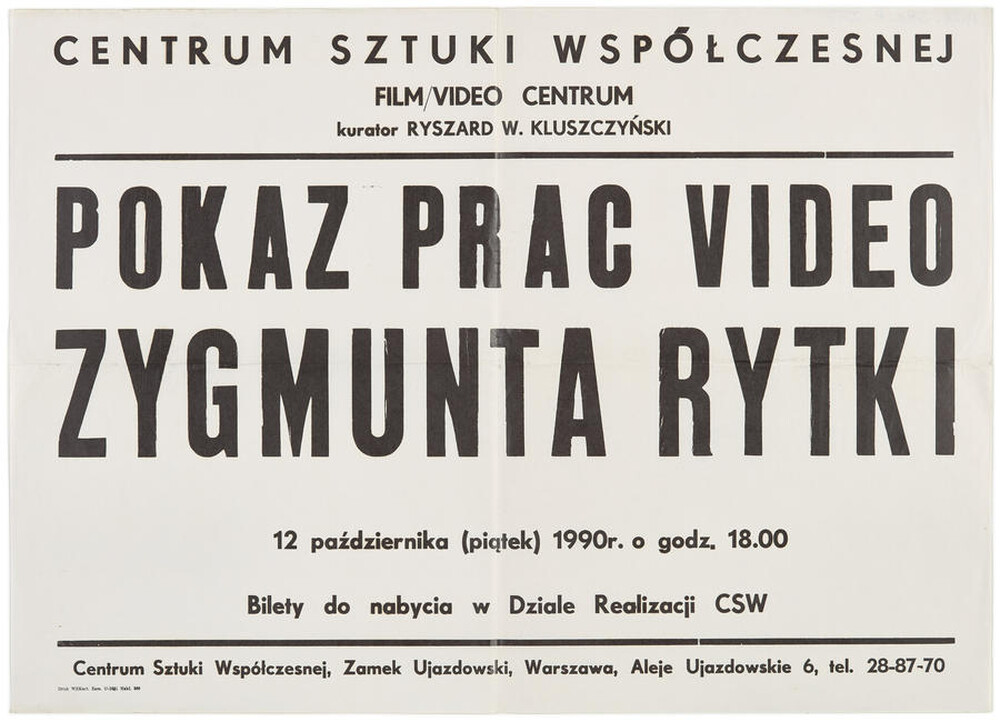 Poster advertising a screening of Zygmunt Rytka's video works