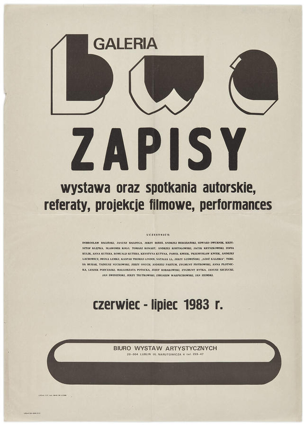 Plakat do wydarzenia artystycznego &bdquo;Zapisy&rdquo;
