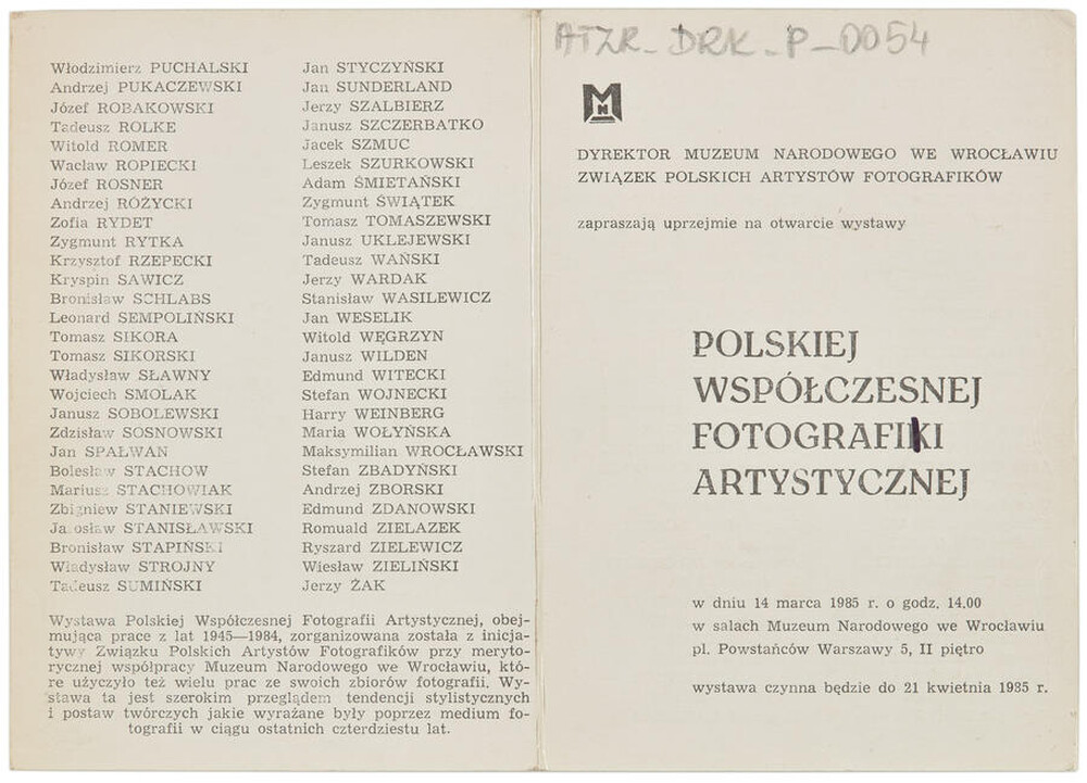 Invitation for the opening of the "Polish Contemporary Artistic Photography" exhibition