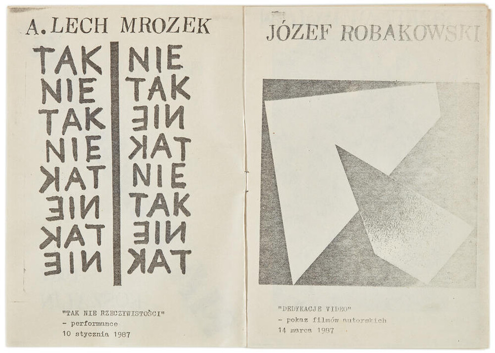 Information about Lech Mrożek's performance "Yes, No to Reality" and screening of J&oacute;zef Robakowski's films "Video Dedications"