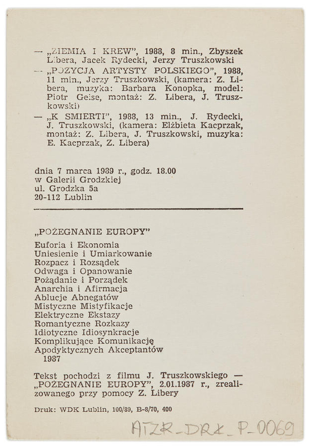 Invitation to the opening of an exhibition by Jerzy Truszkowski