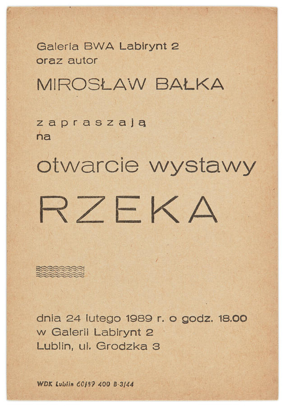 Invitation to the opening of Mirosław Bałka's exhibition "River