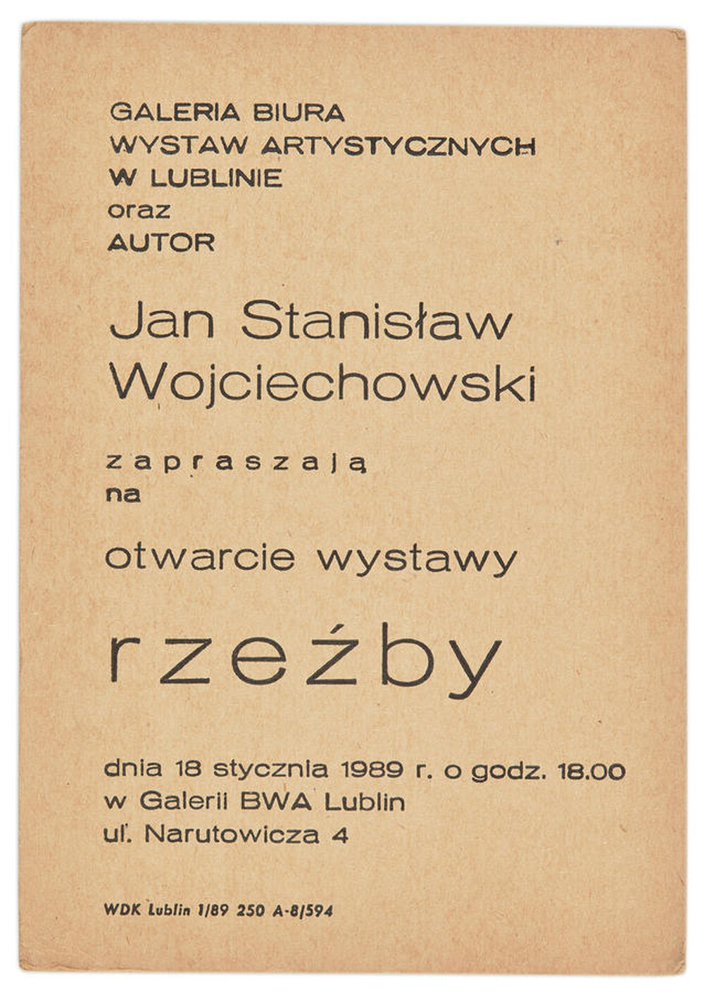Invitation to an exhibition of sculptures by Jan Stanisław Wojciechowski