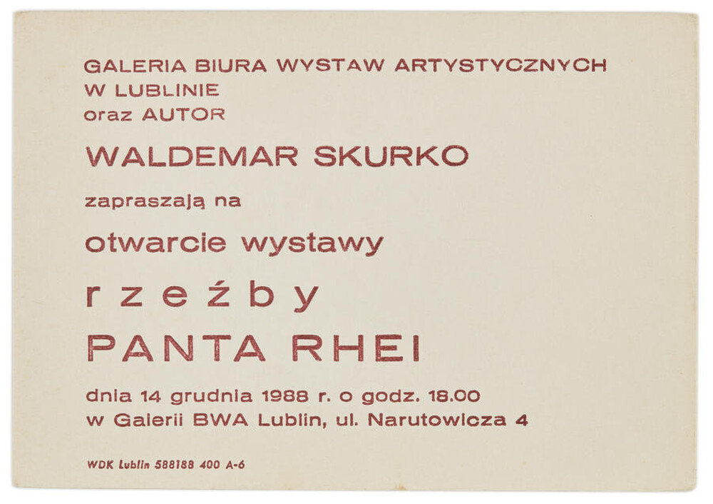 Zaproszenie na otwarcie do wystawy rzeźby Waldemara Skurko pt. &bdquo;Panta Rhei&rdquo;