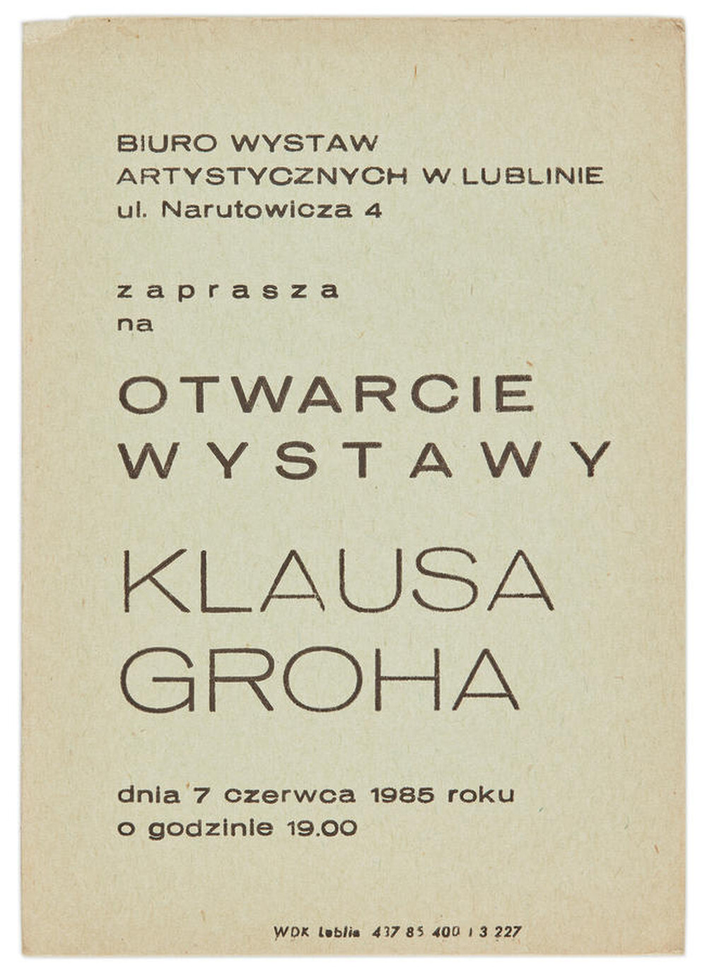 Invitation to the opening of an exhibition by Klaus Groch