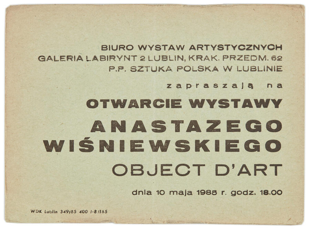 Invitation to the opening of Anastazy Wiśniewski's exhibition "Objet d'art
