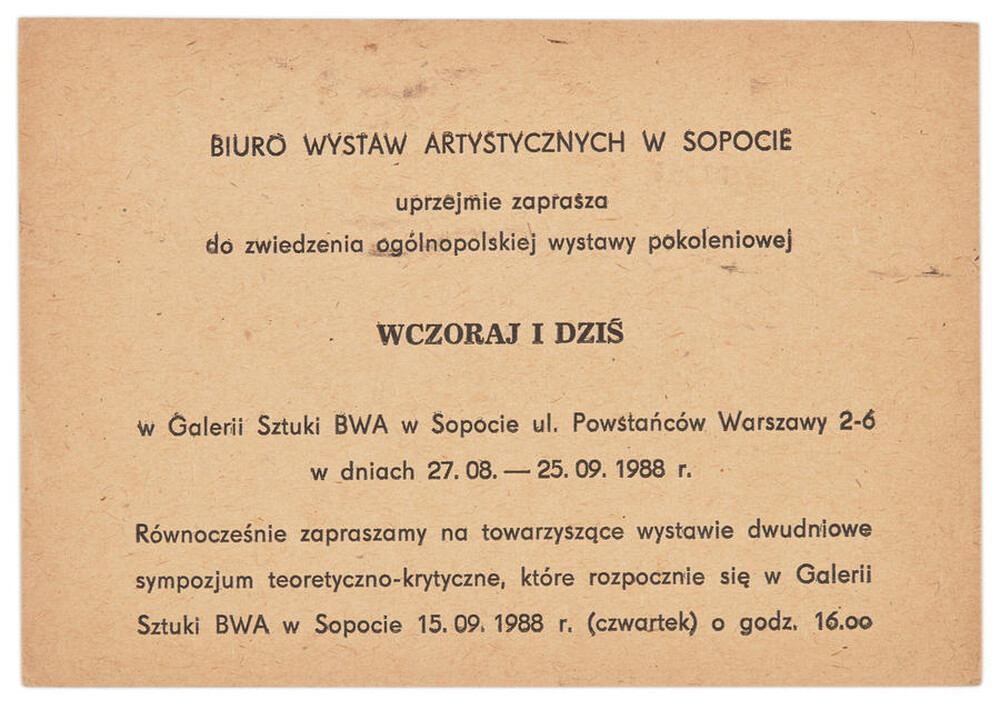 Invitation to the Polish national generational exhibition "Yesterday and Today" 