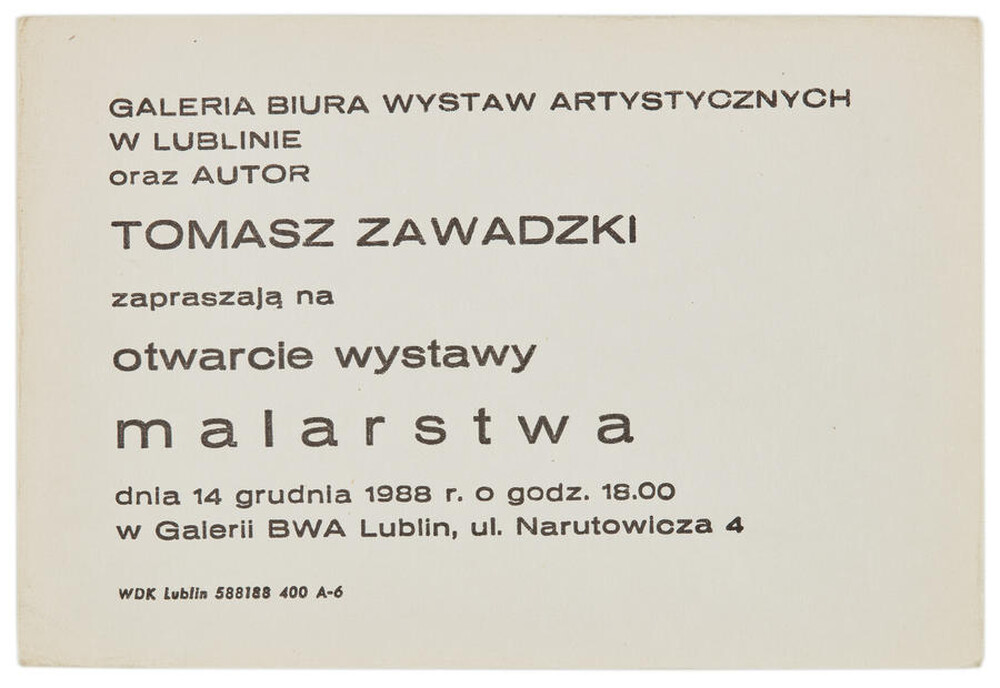 Invitation to the opening of an exhibition of paintings by Tomasz Zawadzki