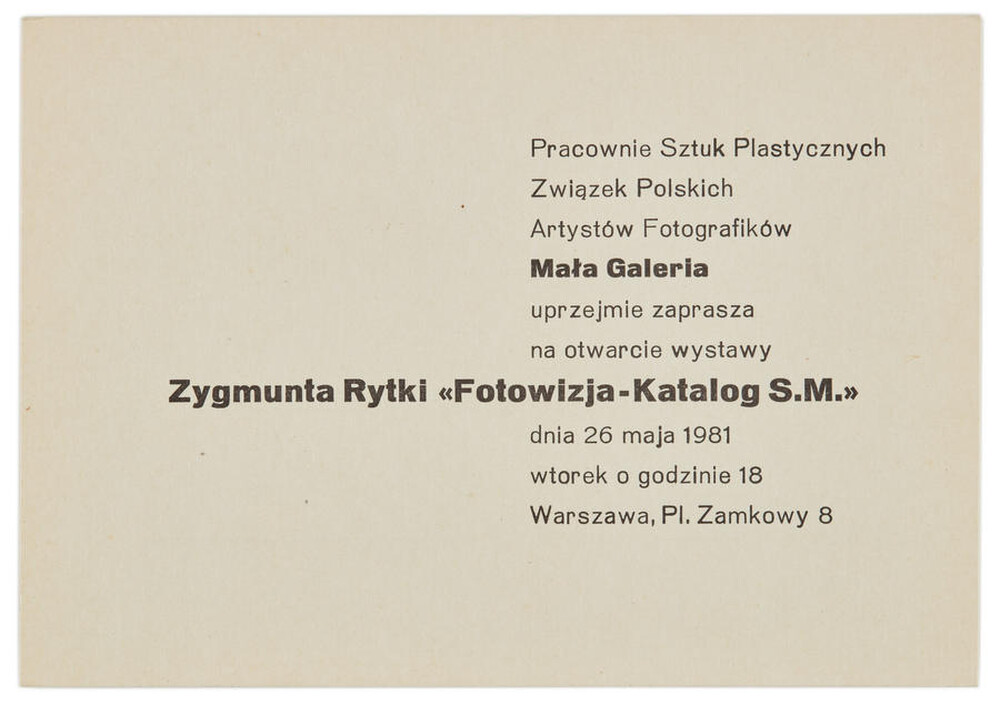 Invitation to Zygmunt Rytka's exhibition "Photovision - s.m. Catalogue
