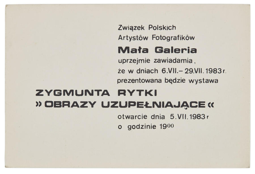 Invitation to Zygmunt Rytka's exhibition "Complementary Images