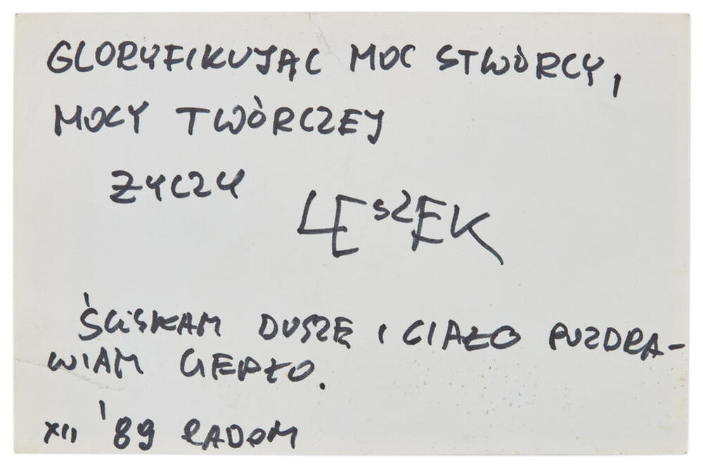 Photograph by Leszek Golec used as a card with New Year's greetings for Zygmunt Rytka (reverse)