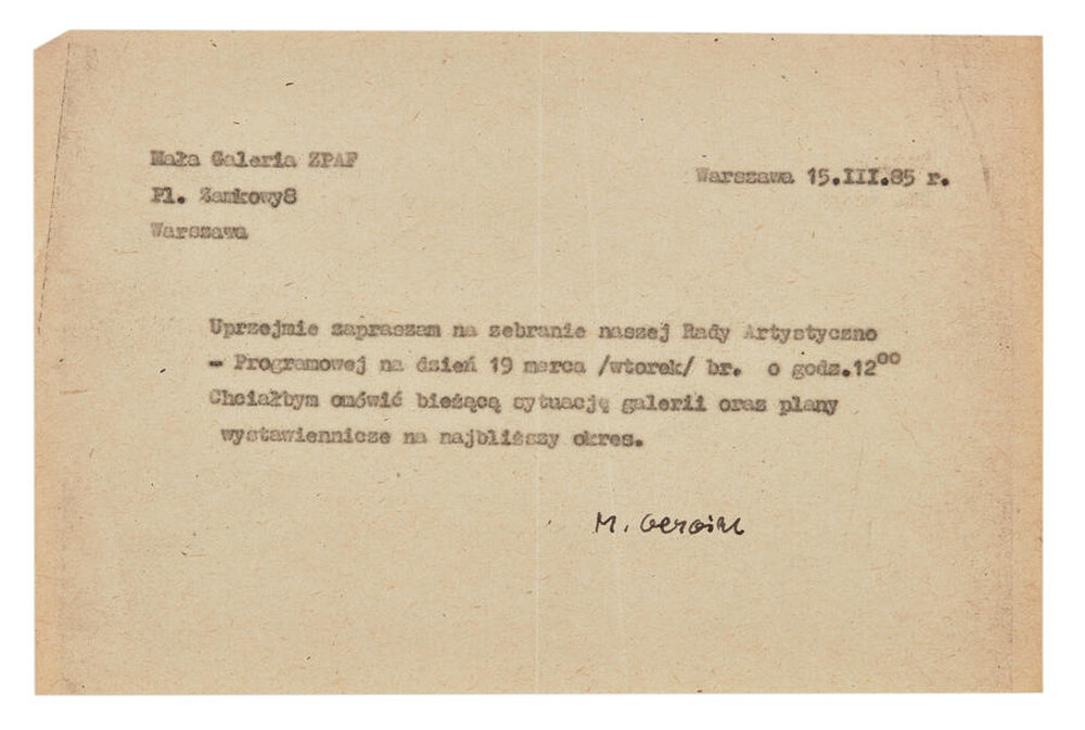 Invitation to a meeting of the Artistic and Programme Council