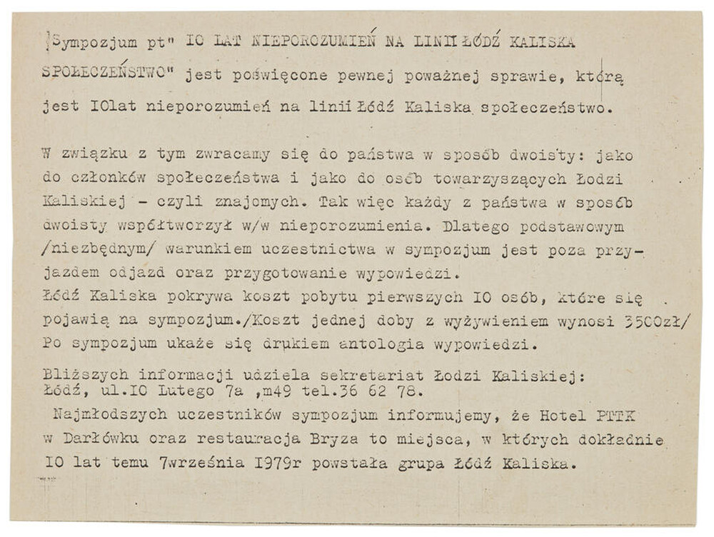 Invitation to the symposium "10 Years of Misunderstandings on the Ł&oacute;dź Kaliska Society Line"