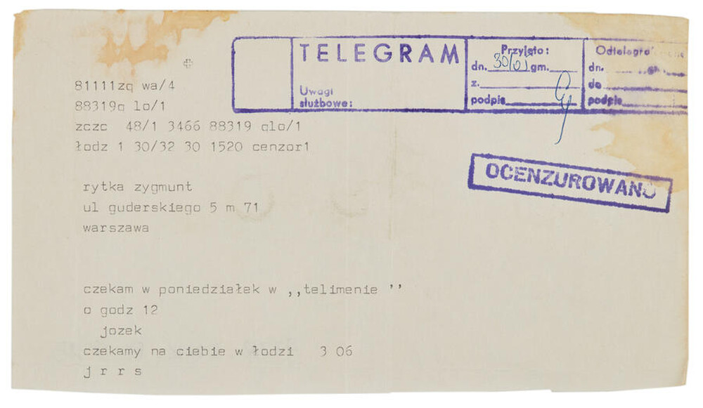Telegram from J&oacute;zef Robakowski to Zygmunt Rytka