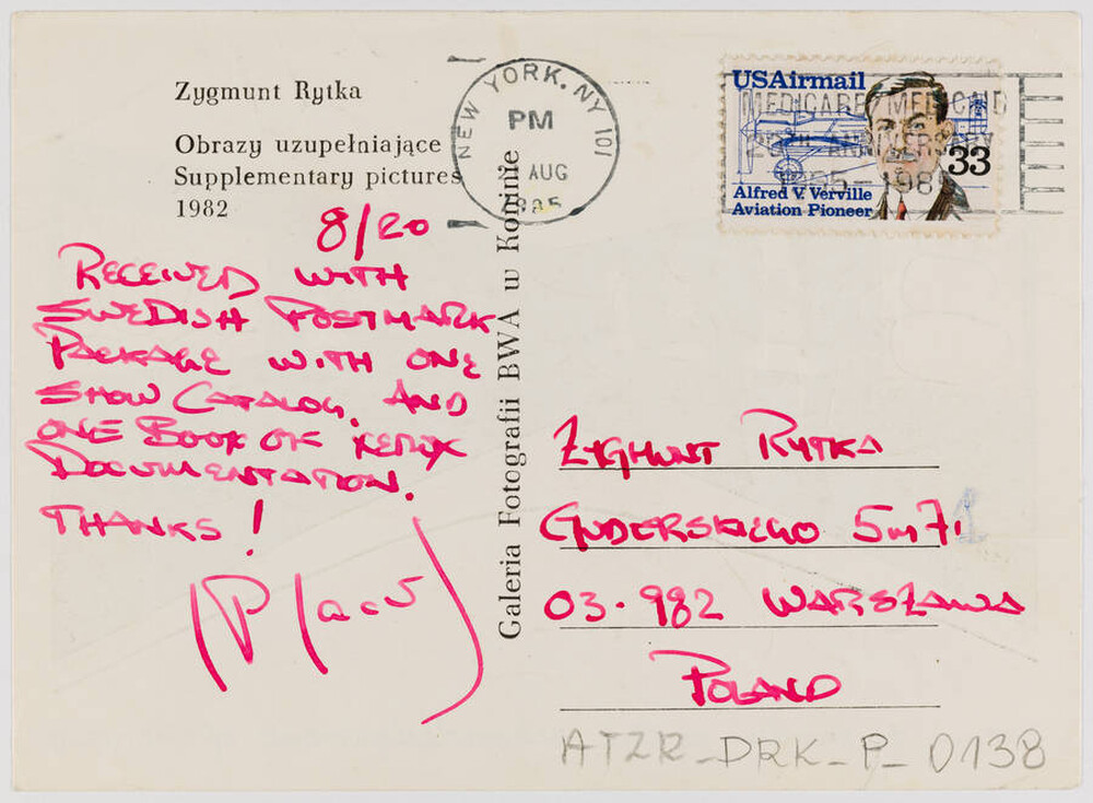 "Complementary Pictures" by Zygmunt Rytka postcard (reverse)