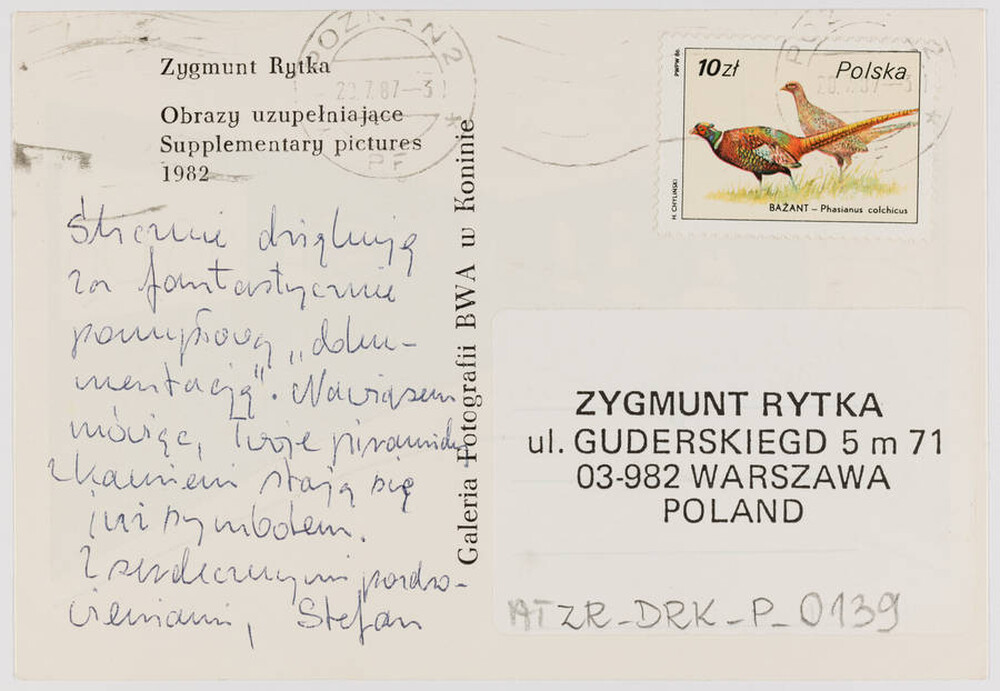 "Complementary Pictures" by Zygmunt Rytka postcard (reverse)