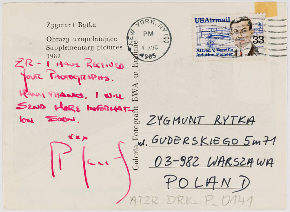 "Complementary Pictures" by Zygmunt Rytka postcard (reverse)