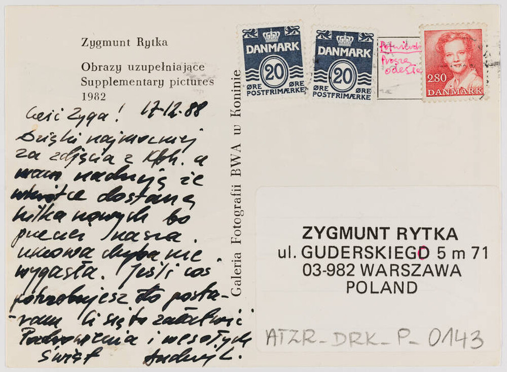 "Complementary Pictures" by Zygmunt Rytka postcard (reverse)