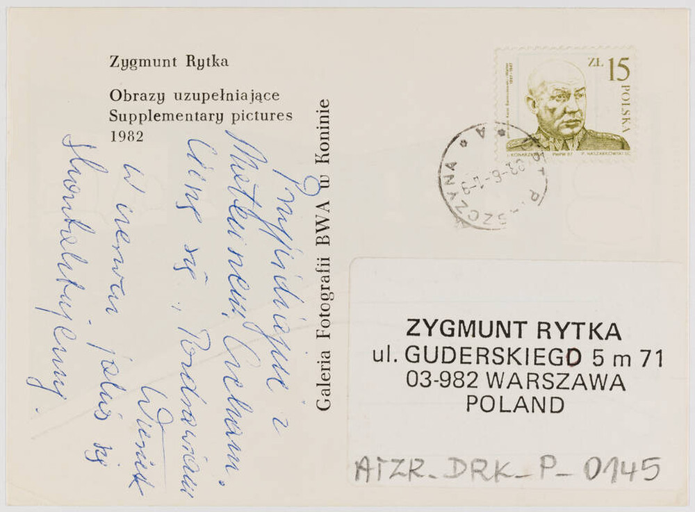 "Complementary Pictures" by Zygmunt Rytka postcard (reverse)