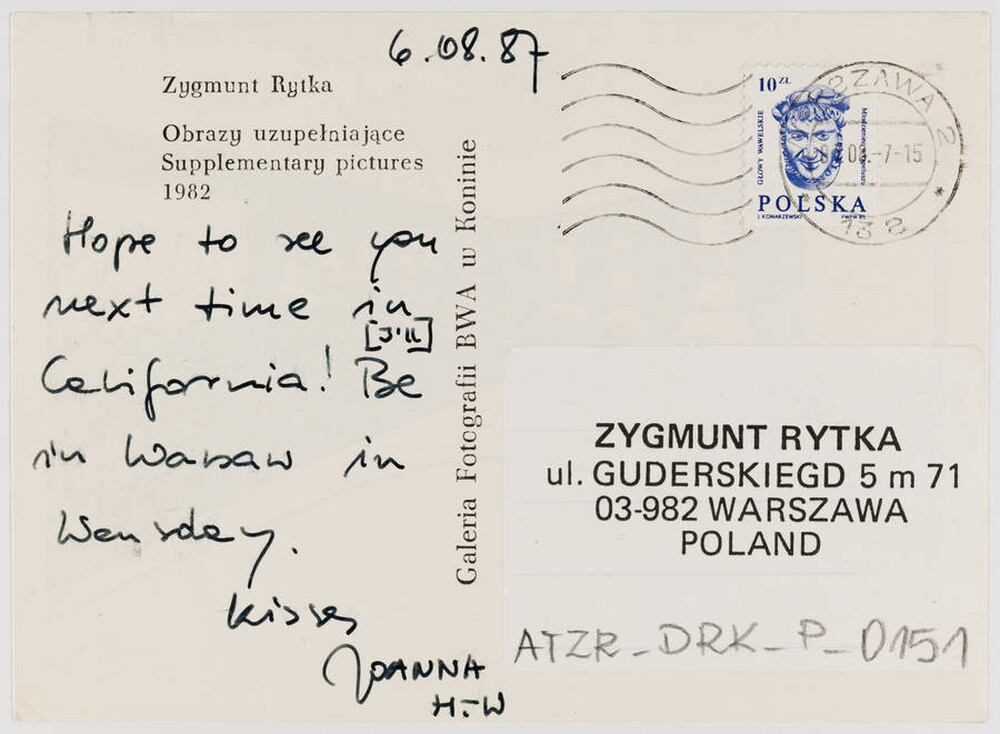 "Complementary Pictures" by Zygmunt Rytka postcard (reverse)