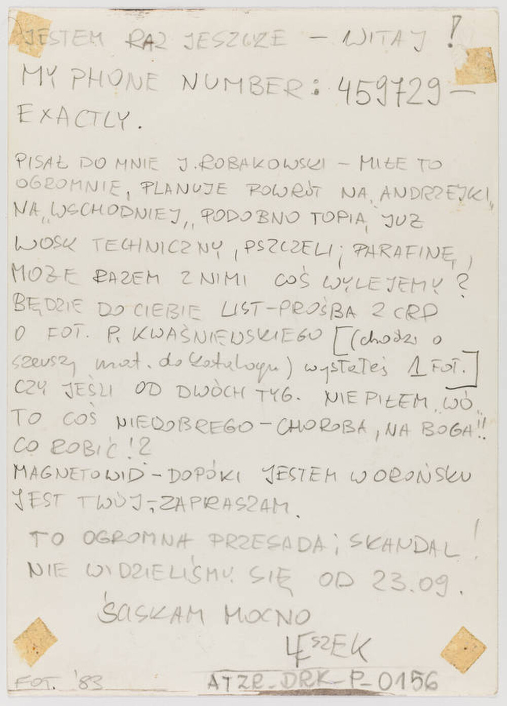 Postcard by Leszek Golec (reverse)