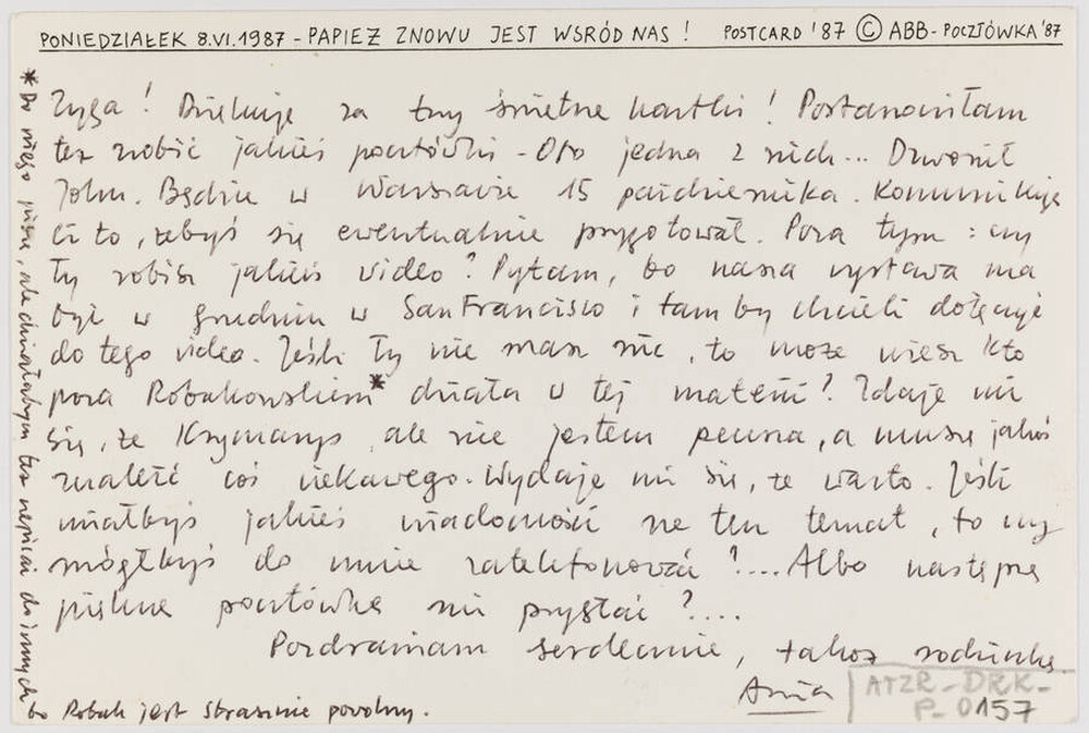 Postcard by Anna Beata Bohdziewicz using a photo from John Paul II's visit to Poland (reverse)