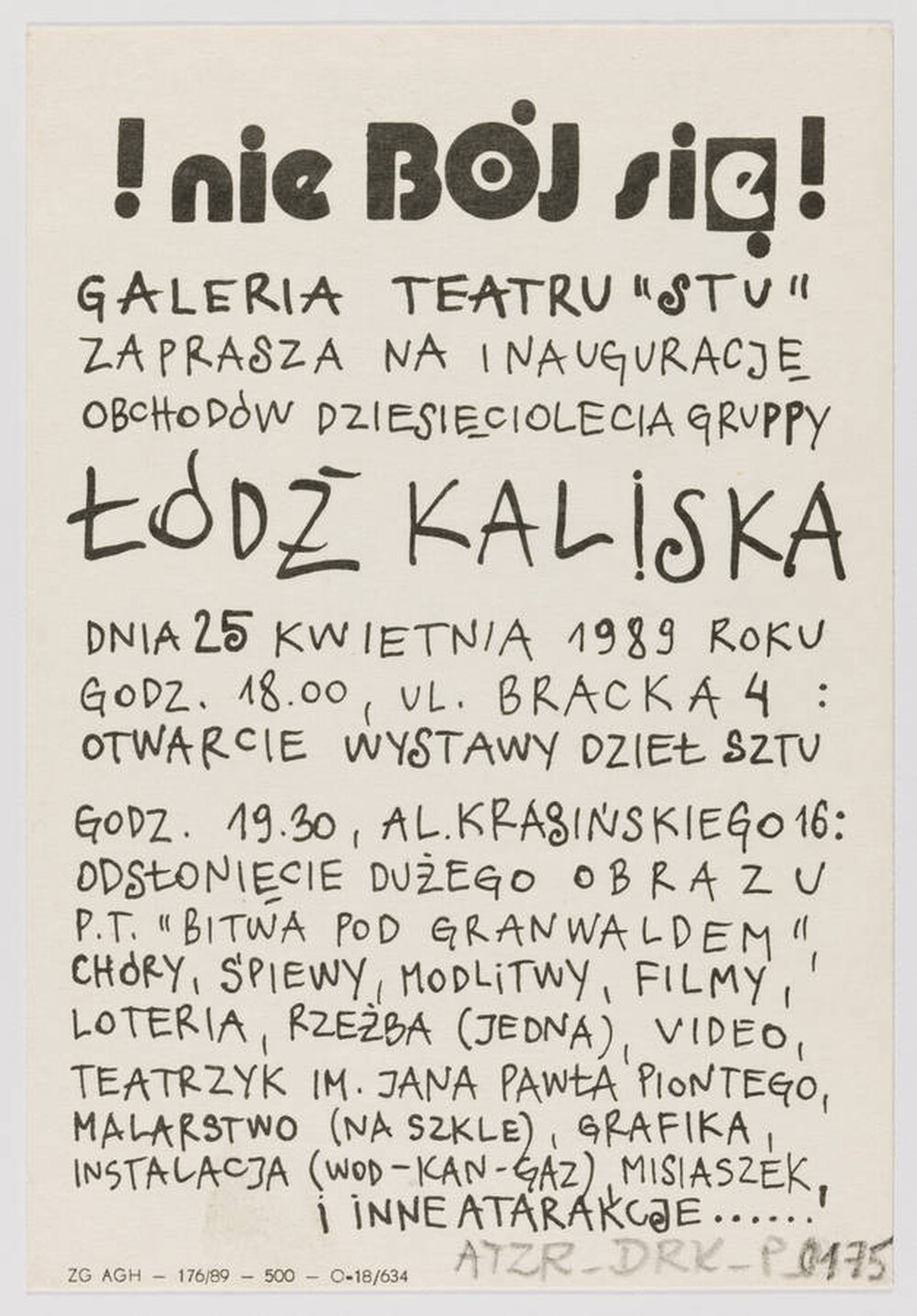 Reverse of the invitation to the inauguration of the 10th anniversary of the "Ł&oacute;dź Kaliska" group