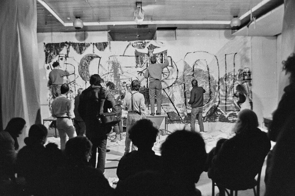 Communal painting, happening at Stodoła Gallery, Warsaw, 1986