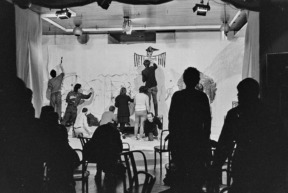 Communal painting, happening at Stodoła Gallery, Warsaw, 1986