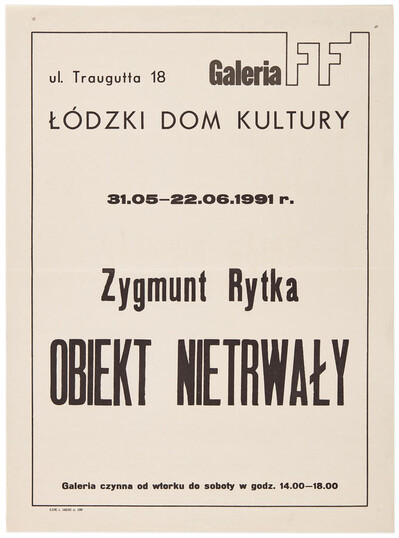 Poster for Zygmunt Rytka's exhibition "Impermanent Object
