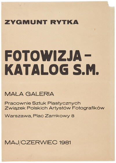 Poster for Zygmunt Rytka's exhibition "Photovision - s.m. Catalogue"