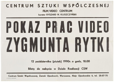 Poster advertising a screening of Zygmunt Rytka's video works
