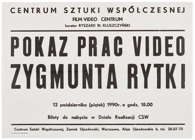 Poster advertising a screening of Zygmunt Rytka's video works
