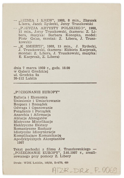 Invitation to the opening of an exhibition by Jerzy Truszkowski