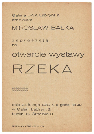 Invitation to the opening of Mirosław Bałka's exhibition "River