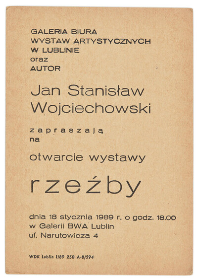 Invitation to an exhibition of sculptures by Jan Stanisław Wojciechowski