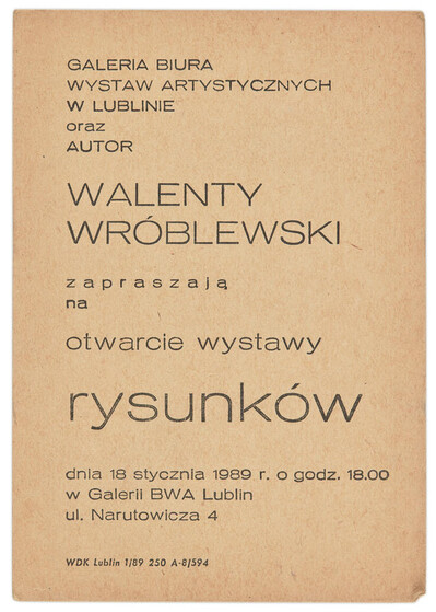 Invitation to an exhibition of drawings by Walenty Wr&oacute;blewski