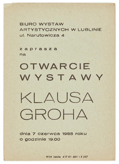 Invitation to the opening of an exhibition by Klaus Groch
