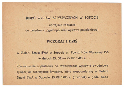 Invitation to the Polish national generational exhibition "Yesterday and Today" 