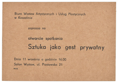 Invitation to the opening of the meeting "Art as a Private Gesture
