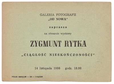 Invitation to the opening of Zygmunt Rytka's photographic exhibition "Continual Infinity